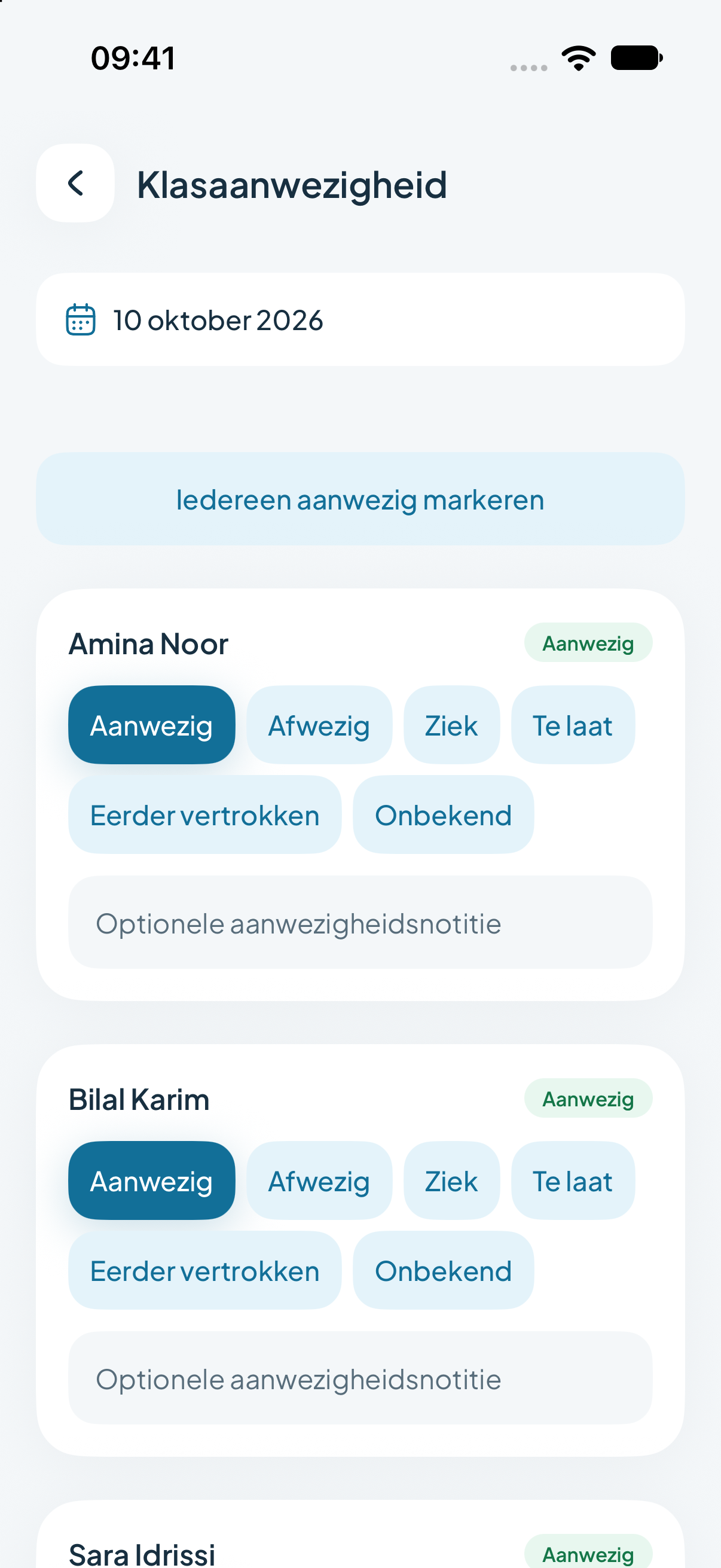Aanwezigheid registreren in de app