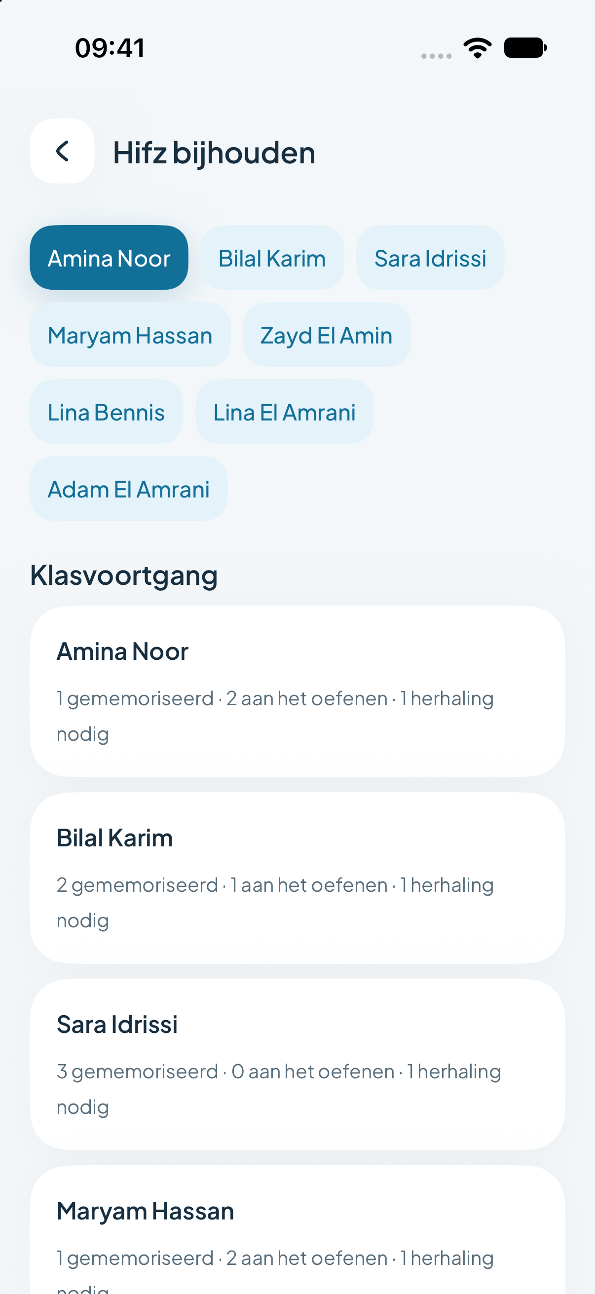 Hifz bijhouden per leerling
