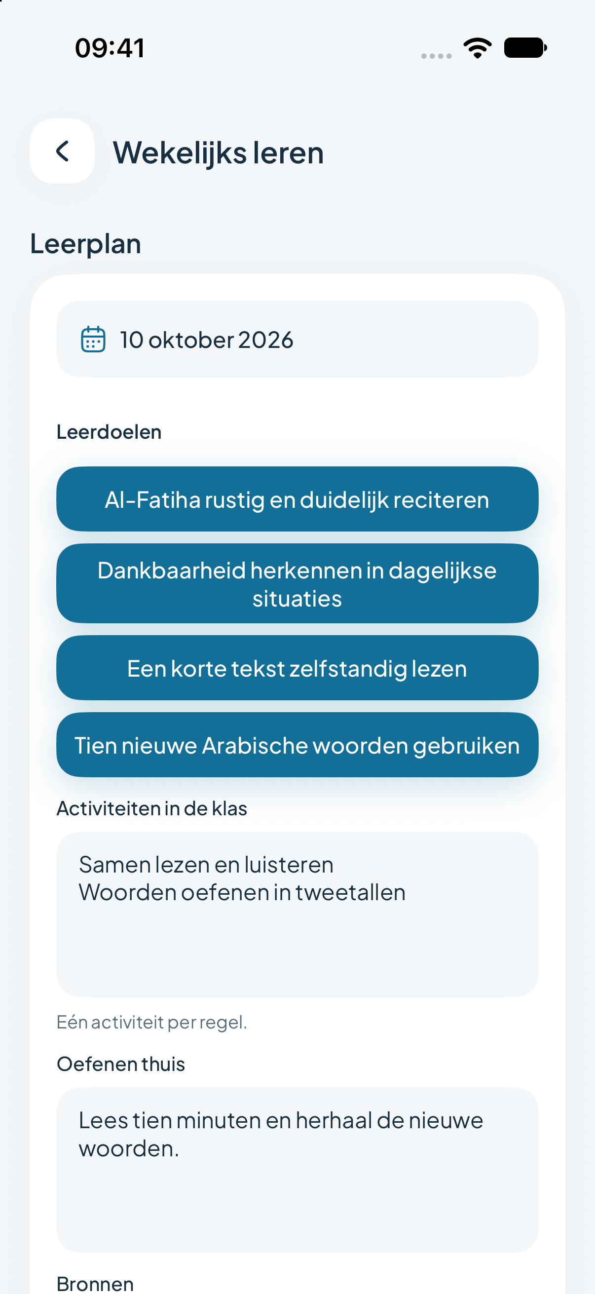 Weekplan voor leerlingen