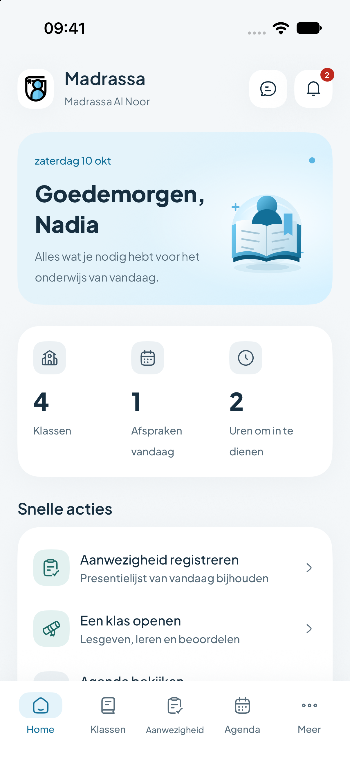 Startscherm van de app voor leraren